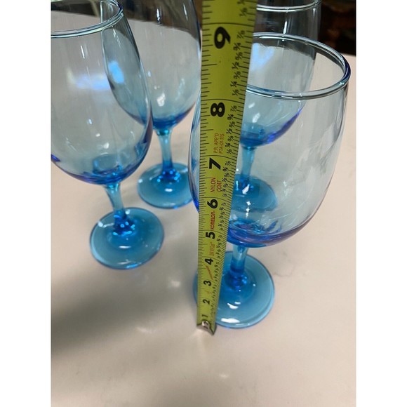 Set Of 4 Vintage Cristar Rioja Sky Blue Water Goblets-Wine Glasses 8 1/8” Tall - Picture 9 of 16